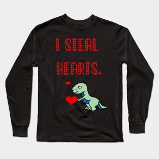 I i Steal Hearts Trex Dino Cute Baby Boy Valentines Day Gift 2021 Long Sleeve T-Shirt